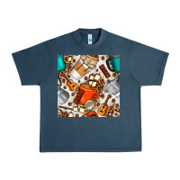 Midnight Navy camping coffee cups marshmallow and moka pot with leopard seamless pat Urban Heavy Tee - BundleAndBundleShop