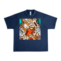Navy camping coffee cups marshmallow and moka pot with leopard seamless pat Urban Heavy Tee - BundleAndBundleShop
