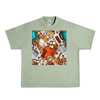 Oil Green camping coffee cups marshmallow and moka pot with leopard seamless pat Urban Heavy Tee - BundleAndBundleShop