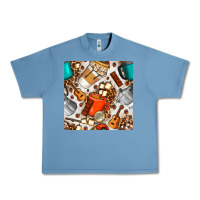 Pebble Blue camping coffee cups marshmallow and moka pot with leopard seamless pat Urban Heavy Tee - BundleAndBundleShop
