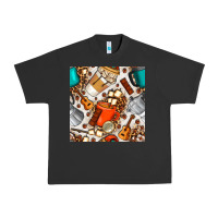 Pigment Black camping coffee cups marshmallow and moka pot with leopard seamless pat Urban Heavy Tee - BundleAndBundleShop