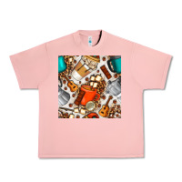Salmon camping coffee cups marshmallow and moka pot with leopard seamless pat Urban Heavy Tee - BundleAndBundleShop