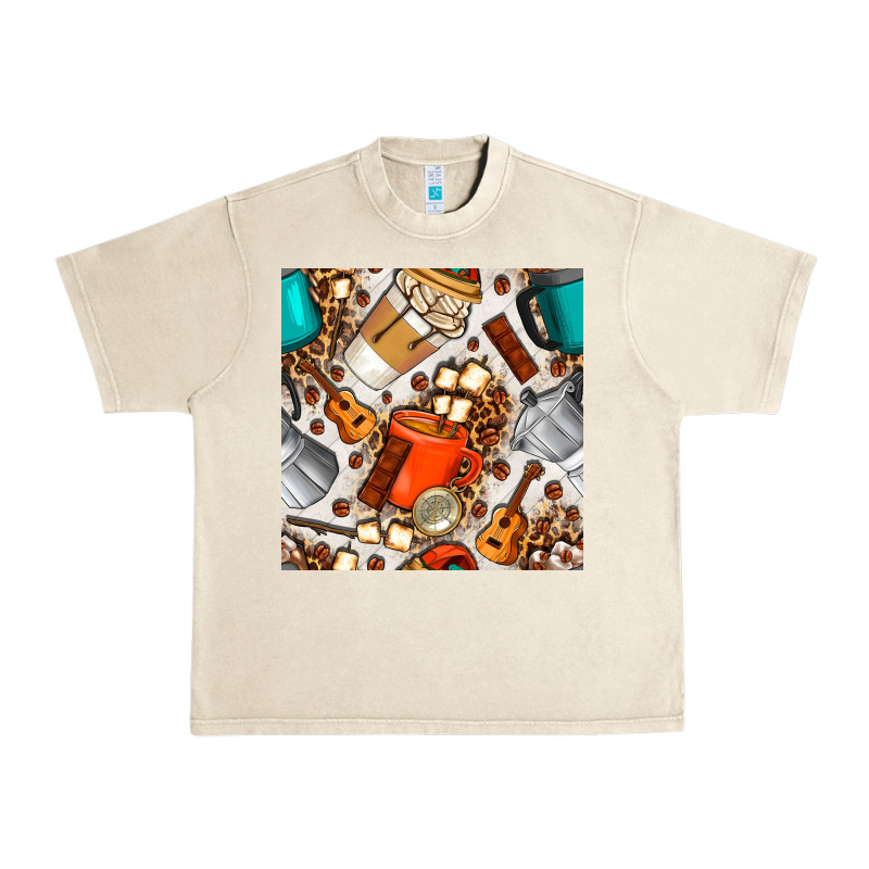 Camping Coffee Cups Marshmallow And Moka Pot With Leopard Seamless Pat Urban Heavy Tee by BundleAndBundleShop | Teevron