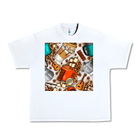 White camping coffee cups marshmallow and moka pot with leopard seamless pat Urban Heavy Tee - BundleAndBundleShop