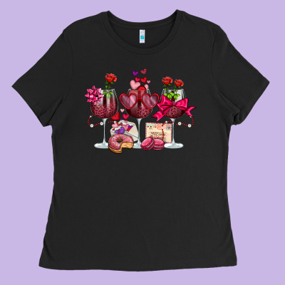 Valentine's Day Wine Glasses Ladies Tee Designed By Oliviacreatesart