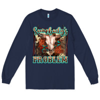 Navy Somebody's Problem Bull Skull Long Sleeve Tee - FaDigitalArtStudio