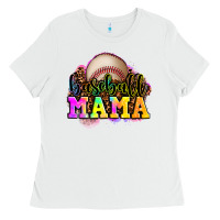 White baseball mama Ladies Tee - OliviaCreatesArt