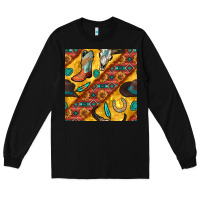 Black western cowboy bull skull seamless pattern Long Sleeve Tee - BundleAndBundleShop