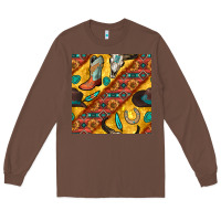 Chestnut western cowboy bull skull seamless pattern Long Sleeve Tee - BundleAndBundleShop