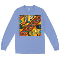 Western Cowboy Bull Skull Seamless Pattern Long Sleeve Tee | Teevron