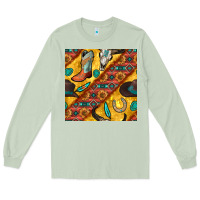 Matcha western cowboy bull skull seamless pattern Long Sleeve Tee - BundleAndBundleShop