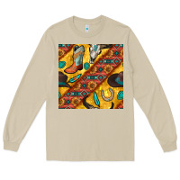 Mushroom western cowboy bull skull seamless pattern Long Sleeve Tee - BundleAndBundleShop