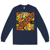 Navy western cowboy bull skull seamless pattern Long Sleeve Tee - BundleAndBundleShop