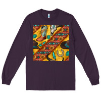 Plum western cowboy bull skull seamless pattern Long Sleeve Tee - BundleAndBundleShop