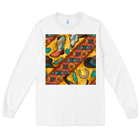 White western cowboy bull skull seamless pattern Long Sleeve Tee - BundleAndBundleShop