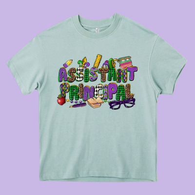 Assistant Principal Mardi Gras Heavy Core Tee Designed By Cowgirlartshop