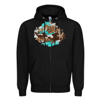 Black cowhide leopard turquoise patch Zipper Hoodie - AdoDesignShop