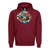 Burgundy cowhide leopard turquoise patch Zipper Hoodie - AdoDesignShop