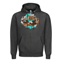 Charcoal Heather cowhide leopard turquoise patch Zipper Hoodie - AdoDesignShop
