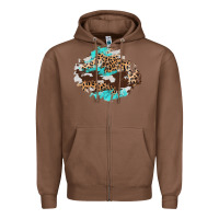 Chestnut cowhide leopard turquoise patch Zipper Hoodie - AdoDesignShop