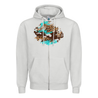 Dove Grey cowhide leopard turquoise patch Zipper Hoodie - AdoDesignShop
