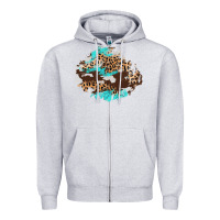Heather Grey cowhide leopard turquoise patch Zipper Hoodie - AdoDesignShop