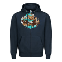 Navy cowhide leopard turquoise patch Zipper Hoodie - AdoDesignShop