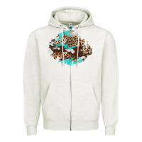 Oatmeal Heather cowhide leopard turquoise patch Zipper Hoodie - AdoDesignShop