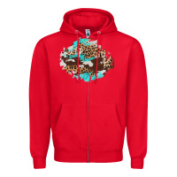 Red cowhide leopard turquoise patch Zipper Hoodie - AdoDesignShop