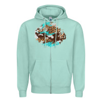 Seafoam cowhide leopard turquoise patch Zipper Hoodie - AdoDesignShop
