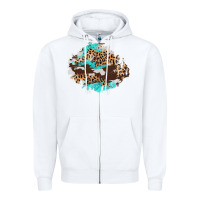White cowhide leopard turquoise patch Zipper Hoodie - AdoDesignShop