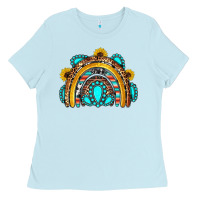 Baby Blue western gemstones sunflowers rainbow Ladies Tee - OliviaCreatesArt