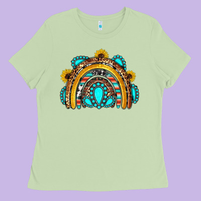 Western Gemstones Sunflowers Rainbow Ladies Tee Designed By Oliviacreatesart