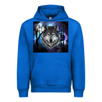 Cobalt wolf and full moon Urban Hoodie - RanaPortraitStore