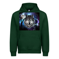 Forest Green wolf and full moon Urban Hoodie - RanaPortraitStore