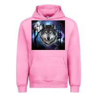 Fuchsia Pink wolf and full moon Urban Hoodie - RanaPortraitStore