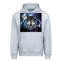 Heather Grey wolf and full moon Urban Hoodie - RanaPortraitStore
