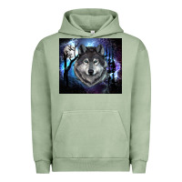 Pigment Oil Green wolf and full moon Urban Hoodie - RanaPortraitStore
