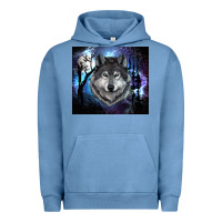 Pigment Pebble Blue wolf and full moon Urban Hoodie - RanaPortraitStore