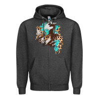 Charcoal Heather cowhide leopard turquoise patch Zipper Hoodie - AdoDesignShop