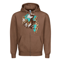 Chestnut cowhide leopard turquoise patch Zipper Hoodie - AdoDesignShop