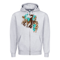 Heather Grey cowhide leopard turquoise patch Zipper Hoodie - AdoDesignShop