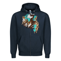 Navy cowhide leopard turquoise patch Zipper Hoodie - AdoDesignShop