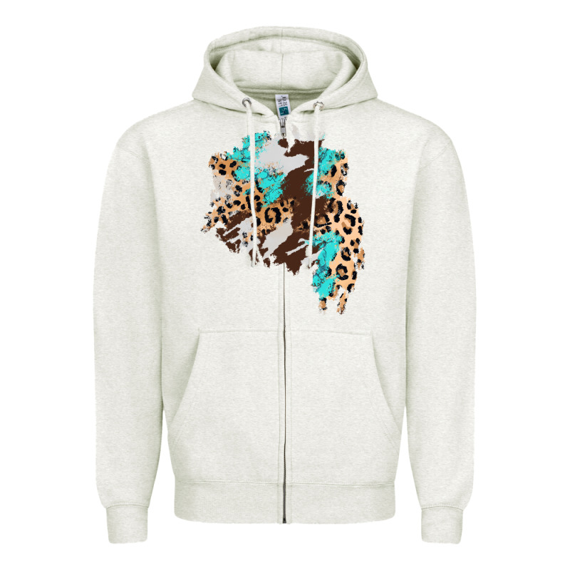 Cowhide Leopard Turquoise Patch Zipper Hoodie by AdoDesignShop | Teevron