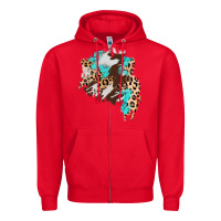 Red cowhide leopard turquoise patch Zipper Hoodie - AdoDesignShop