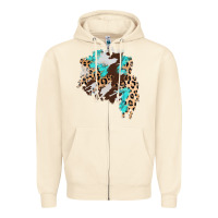 Sandshell cowhide leopard turquoise patch Zipper Hoodie - AdoDesignShop