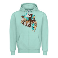 Seafoam cowhide leopard turquoise patch Zipper Hoodie - AdoDesignShop