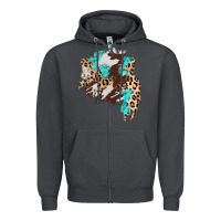 Smoke cowhide leopard turquoise patch Zipper Hoodie - AdoDesignShop