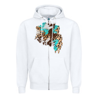 White cowhide leopard turquoise patch Zipper Hoodie - AdoDesignShop