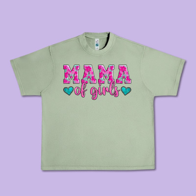 Mama Of Girls Floral Pattern Turquoise Heart Urban Heavy Tee Designed By Jasminsmagicworld